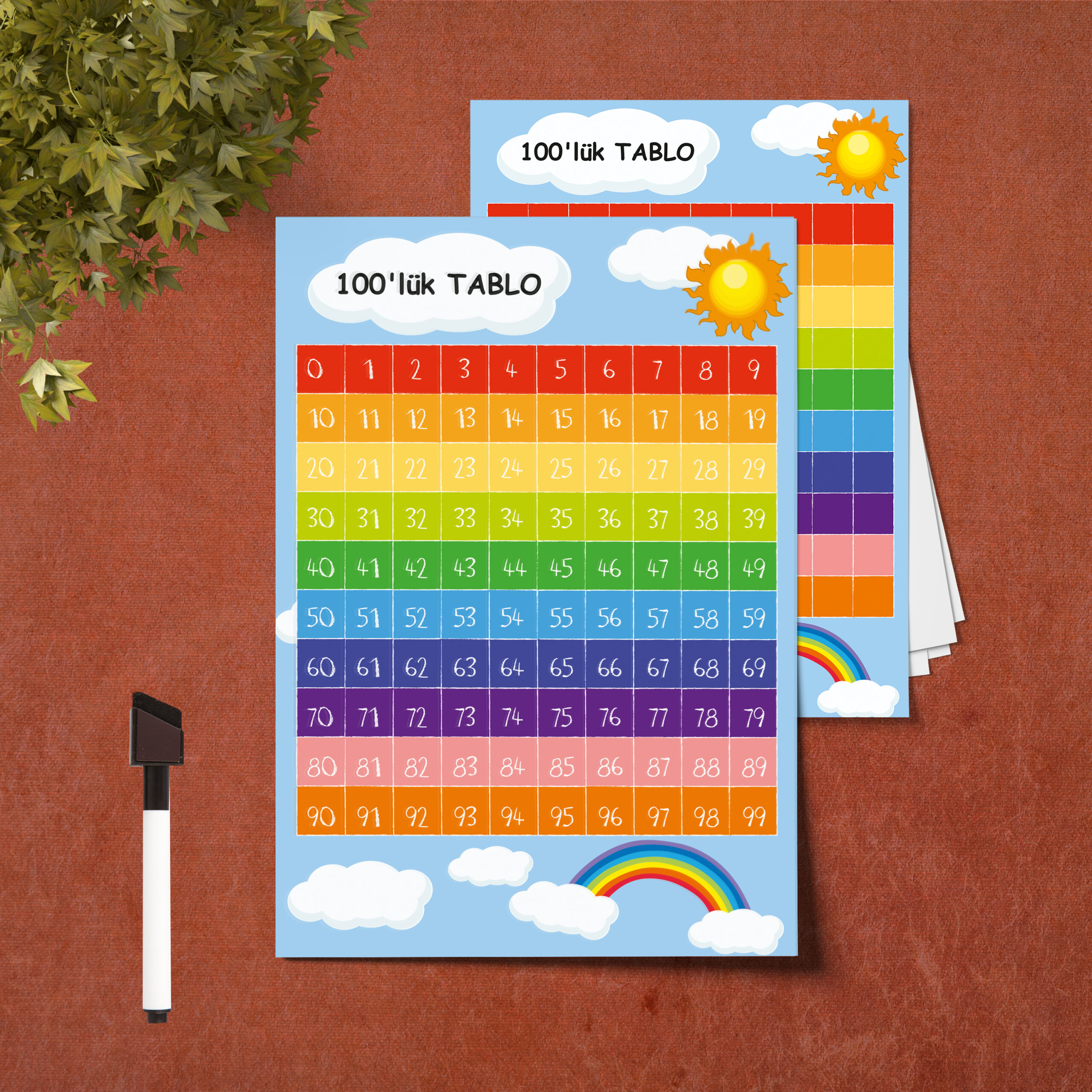 Çift taraflı Matematik 100'lük Tablo A4
